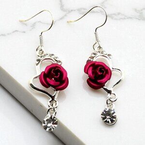 NEW Red Rose Heart Earrings